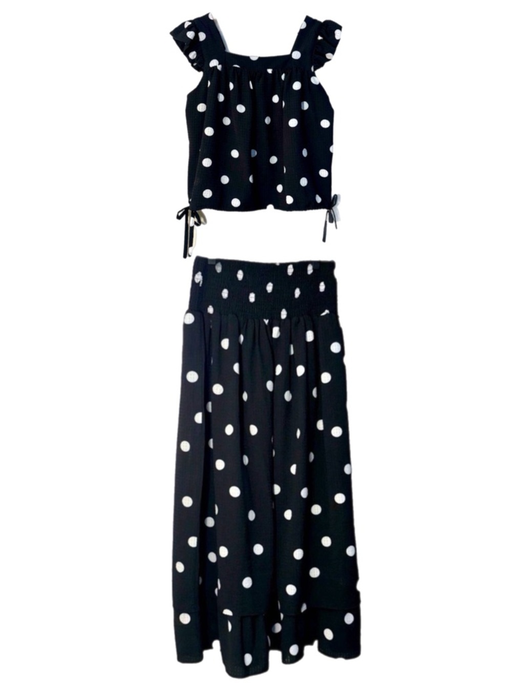 SCOOP Black and White Polka Dot Crop Top Midi Skirt Set Summer XS.